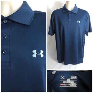 Under Armour Heat Gear Men Large Blue Polo Shirt